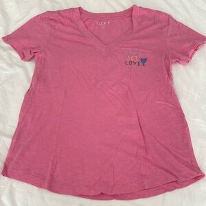4/$15 LOFT Pink Tennis "Game Set Love" Embroidered Cotton Tshirt